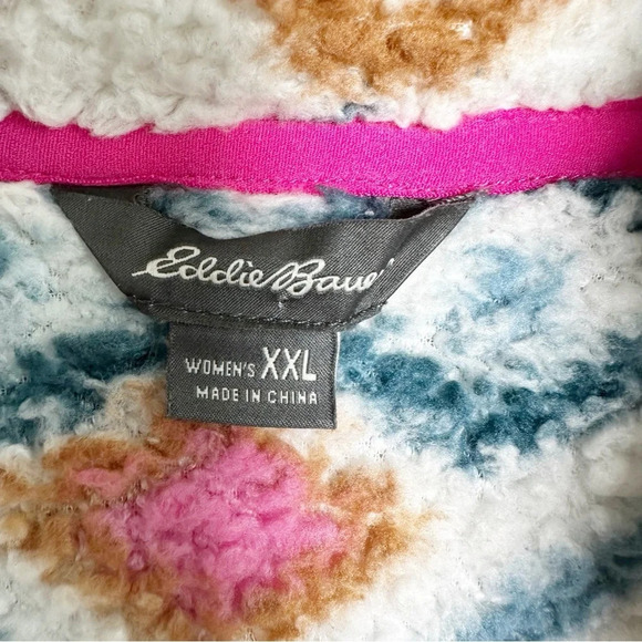 Eddie Bauer Aztec Fleece Women’s Size XXL White Pink Blue  Brown 1/4 Zip - Picture 6 of 7